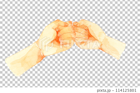 グータッチ（フィストバンプ）　人の手の手描き水彩イラスト素材 114125801