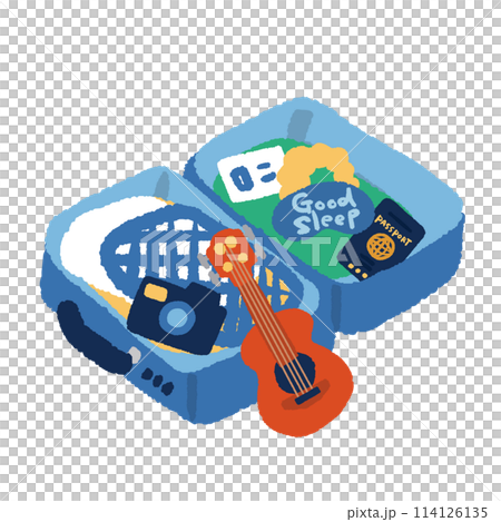 Illustration of an open trunk and preparations for travel 114126135