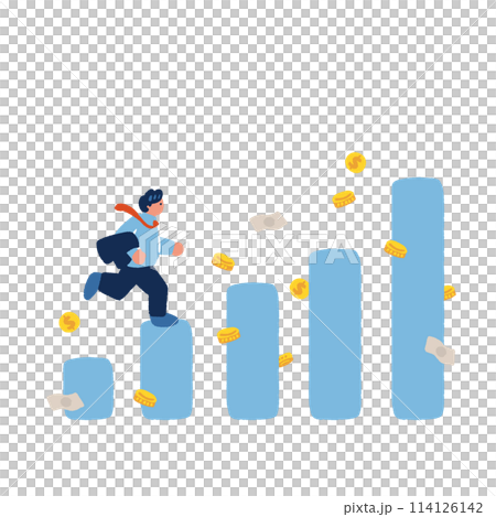 在圖表和硬幣上運行的商人的插圖 114126142