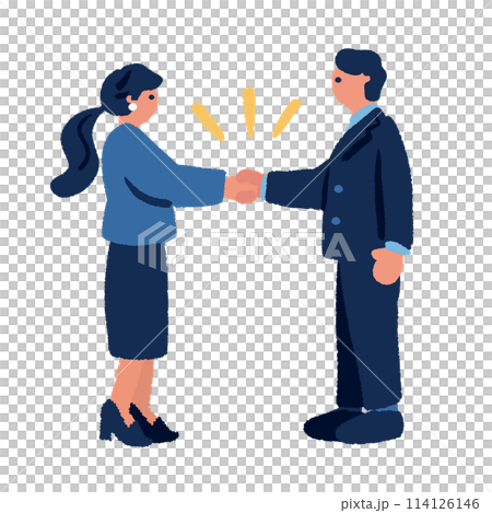 Illustration of a businessman and a businesswoman shaking hands 114126146