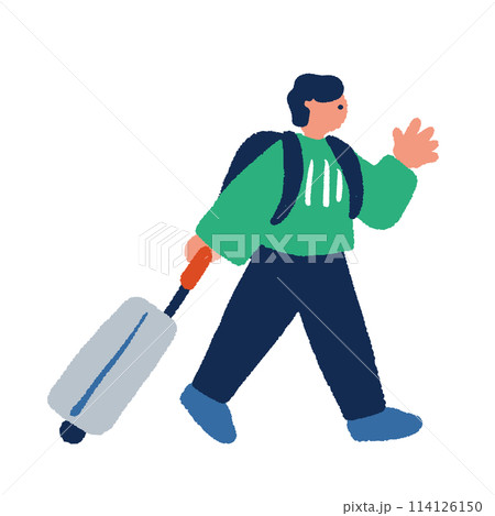 スーツケースを持って歩く男性の手描きイラスト スーツケースを持って歩く男性の手描きイラスト 114126150
