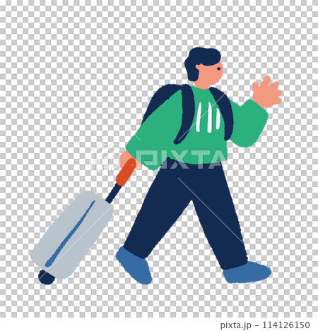 スーツケースを持って歩く男性の手描きイラスト スーツケースを持って歩く男性の手描きイラスト 114126150
