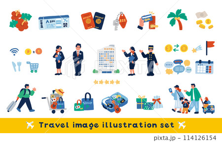 旅行サービスと人々のカラフルな手描きイラストセット 114126154
