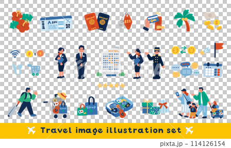Travel services and people colorful hand drawn illustration set 114126154