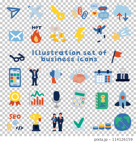 商務人士和商業圖示的插圖集 商務人士和商業圖示的插圖集 114126159