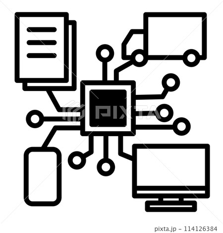 さまざまなシーンでAI技術を利用しているイメージアイコン。 114126384