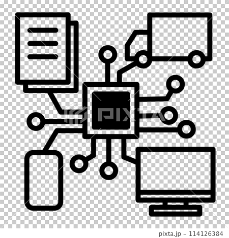 さまざまなシーンでAI技術を利用しているイメージアイコン。 114126384