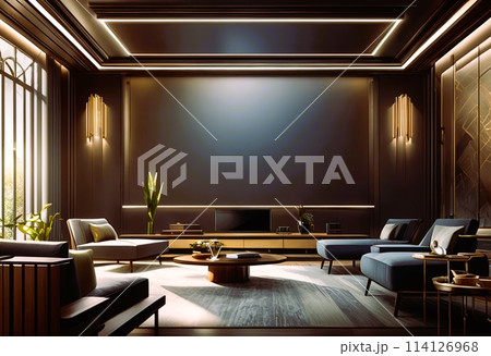 ホテルのようなモダンでシックなリビング 114126968