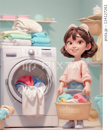 洗濯をする主婦 114127261