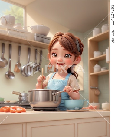 料理する女性 114127263