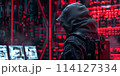 Futuristic Cyberpunk Hacker Exploits High-Tech Setting 114127334