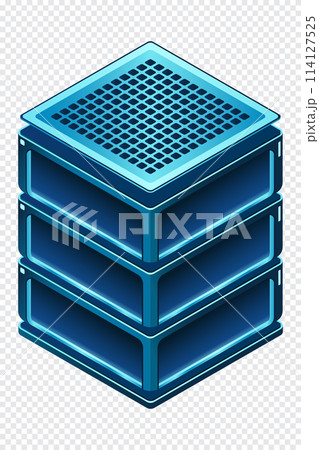 Isometric futuristic server. Isometric database or data center. Abstract blockchain. Computer storage. Cloud storage. Vector illustration 114127525