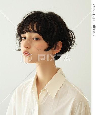黒髪の若い女性・白シャツ「AI生成画像」 114127857