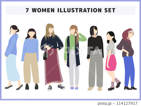 おしゃれでシンプルな女性 大人 人物モデルイラストセット 114127917