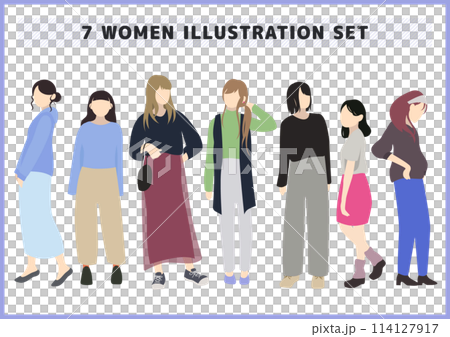 Stylish and simple female adult character model illustration set 114127917