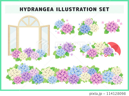 梅雨・紫陽花のイラスト素材セット 114128098