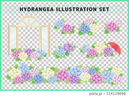 梅雨・紫陽花のイラスト素材セット 114128098