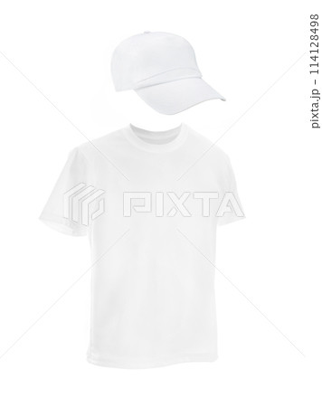 men's t-shirt template with a cap. 114128498