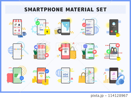スマートフォンのUI UXデザイン素材セット アプリ操作とモバイルサービスのイメージ ショッピング・ スマートフォンのUI UXデザイン素材セット アプリ操作とモバイルサービスのイメージ ショッピング・ 114128967