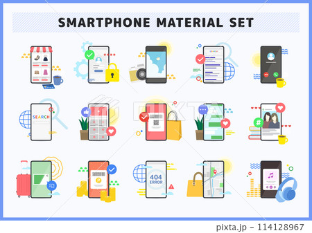 15種類のスマートフォンのイラスト素材セット 114128967