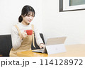 カフェでノートパソコンを使用している若い女性 114128972