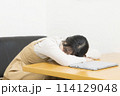 パソコンに疲れて居眠りする若い女性 114129048