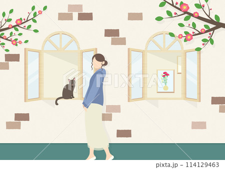 アーチ窓のある家の外観イラスト 114129463