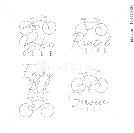 Bike linear icons with lettering white Bike linear icons with lettering white 114129486