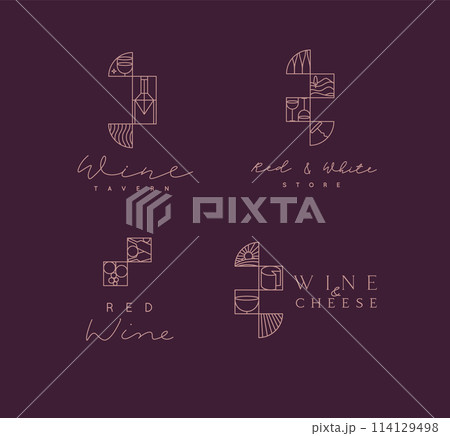 Art deco wine labels with lettering violet bg Art deco wine labels with lettering violet bg 114129498
