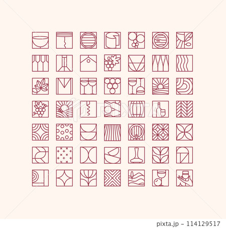 Wine art deco icons in flat line style 114129517