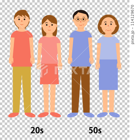 20代と50代の男女4人の人物イラスト 114129670