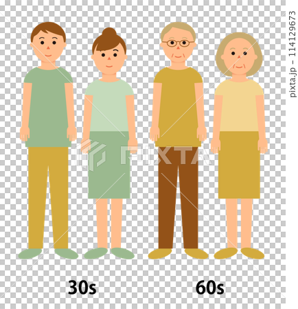 四名 30 多歲和 60 多歲的男女插圖 114129673