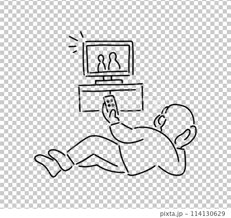 一位老人躺著看電視的插圖 一位老人躺著看電視的插圖 114130629