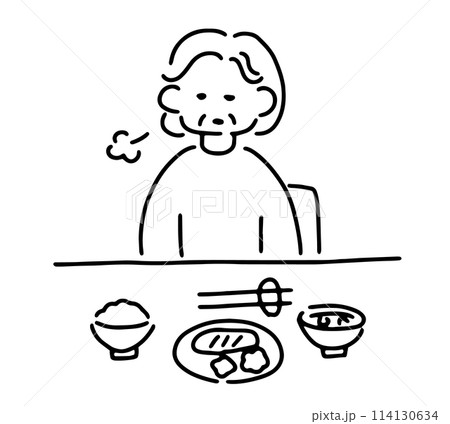 食欲がないシニア女性のイラスト 食欲がないシニア女性のイラスト 114130634