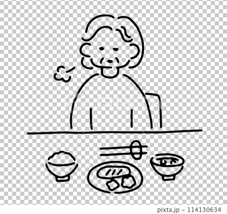 食欲がないシニア女性のイラスト 食欲がないシニア女性のイラスト 114130634
