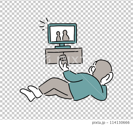 一位老人躺著看電視的插圖 114130666