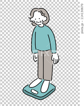 Illustration of a senior woman who has lost weight 114130670