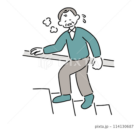階段で息切れするシニア男性のイラスト 114130687