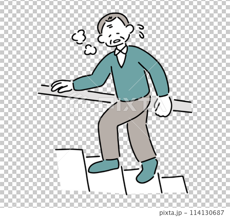 階段で息切れするシニア男性のイラスト 114130687