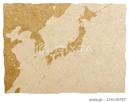 大陸と日本地図_ゆるいふちの羊皮紙背景 大陸と日本地図_ゆるいふちの羊皮紙背景 114130797