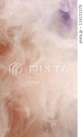 Smoke flow art. Paint water drop. Defocused pastel beige color haze cloud soft silk texture acrylic ink vapor abstract background. 114131378