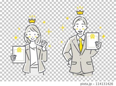 資格取得　ビジネスパーソン　シンプルでお洒落な線画イラスト 114131426