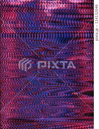 Glitch background. Digital distortion. Pink blue black color frequency noise vibration wave design art illustration abstract texture. 114132046