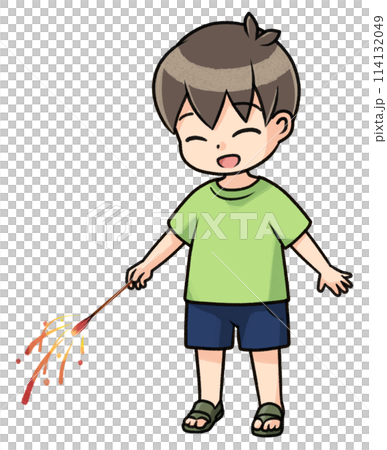 Boy playing with hand-held fireworks Boy playing with hand-held fireworks 114132049