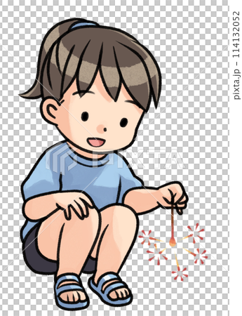 Girl playing with hand held fireworks 114132052