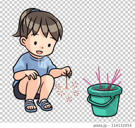 女孩在滅火桶附近燃放煙火 114132054