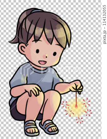 手持ち花火で遊ぶ女の子（夜） 114132055