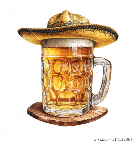 Mexican Beer with Festive Cowboy Hat 114132367
