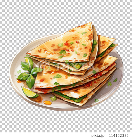 Quesadilla with Melted Cheese Stretching 114132383