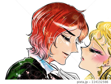 イケメン王子様と金髪お姫様が急接近するドキドキロマンスシーン昭和少女漫画風イラスト イケメン王子様と金髪お姫様が急接近するドキドキロマンスシーン昭和少女漫画風イラスト 114132386